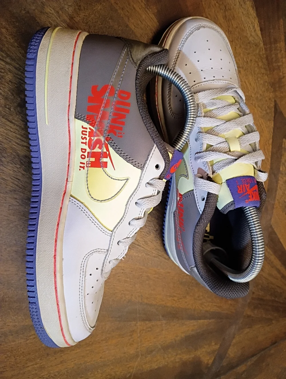 Nike Air Force 1 LV8 2 GS “Double Swoosh / Just Do It” Gray Volt Blue Sneakers Y